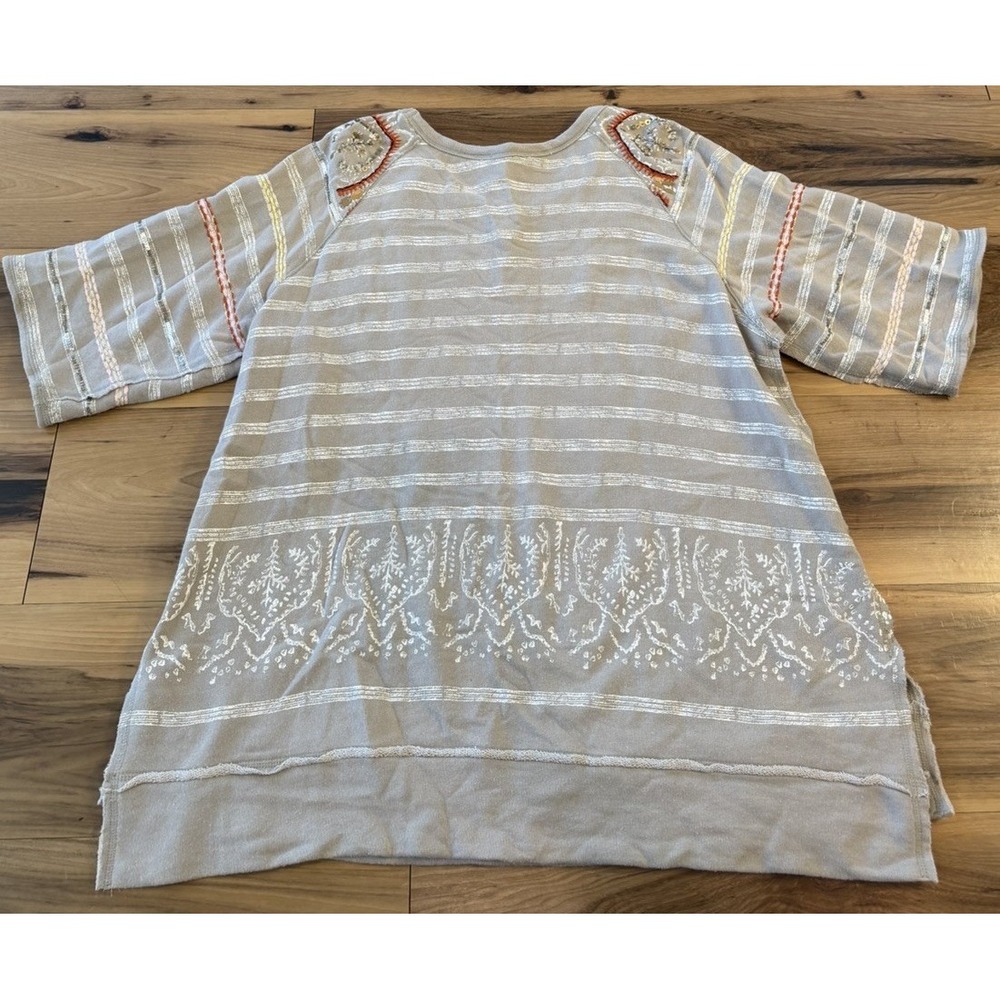 Soft Surroundings Embroidered Sequin Tunic Top Gray Boho Lagenlook Size Unknown - Picture 8 of 9